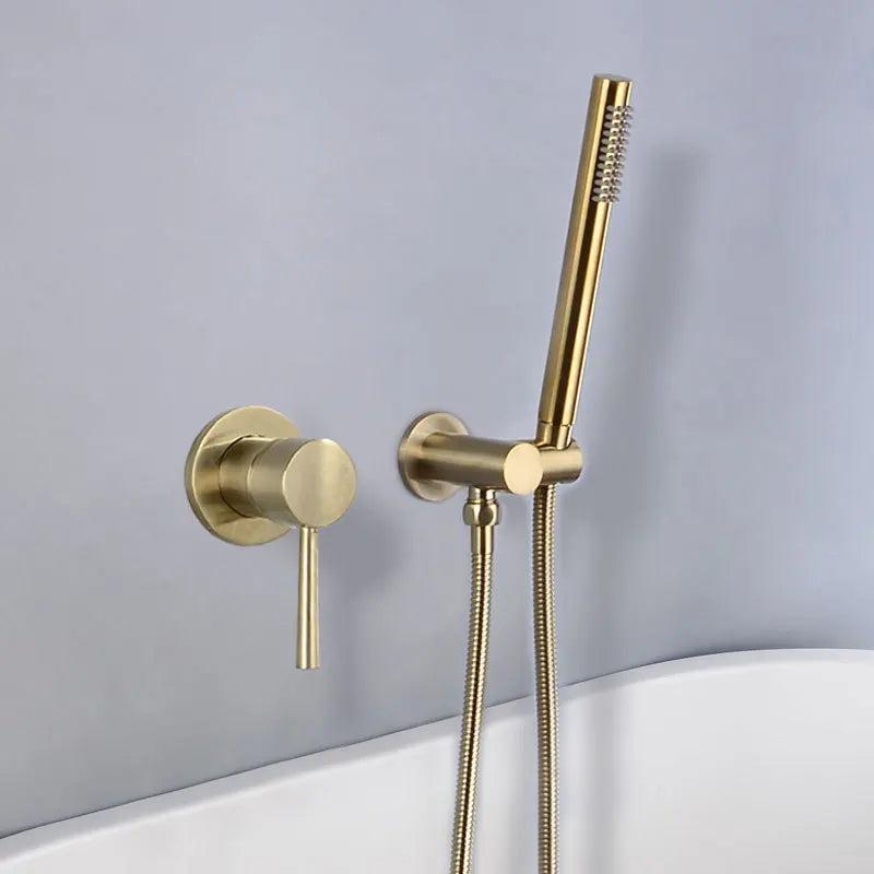 Afralia™ Brushed Gold Brass In-Wall Shower Mixer Set for Bath and Shower