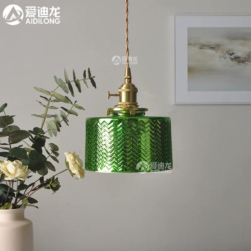 Afralia™ Nordic Green Glass LED Pendant Lights for Modern Home Decor