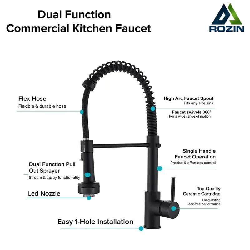 Afralia™ Black LED Kitchen Faucet Pull Down Mixer Tap 360° Rotation Stream Sprayer