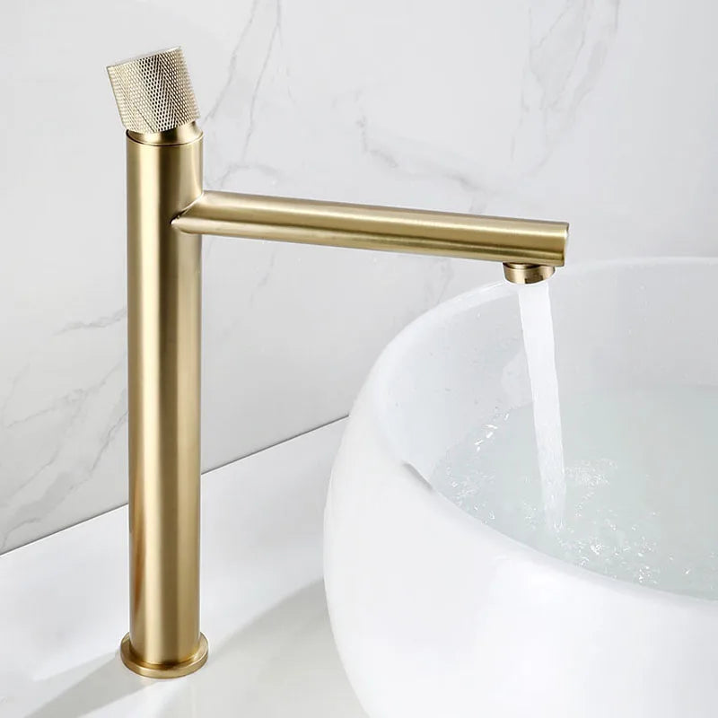 Afralia™ Gold Brass Bathroom Basin Faucet Single Handle Deck Mounted Brushed Gold Tap