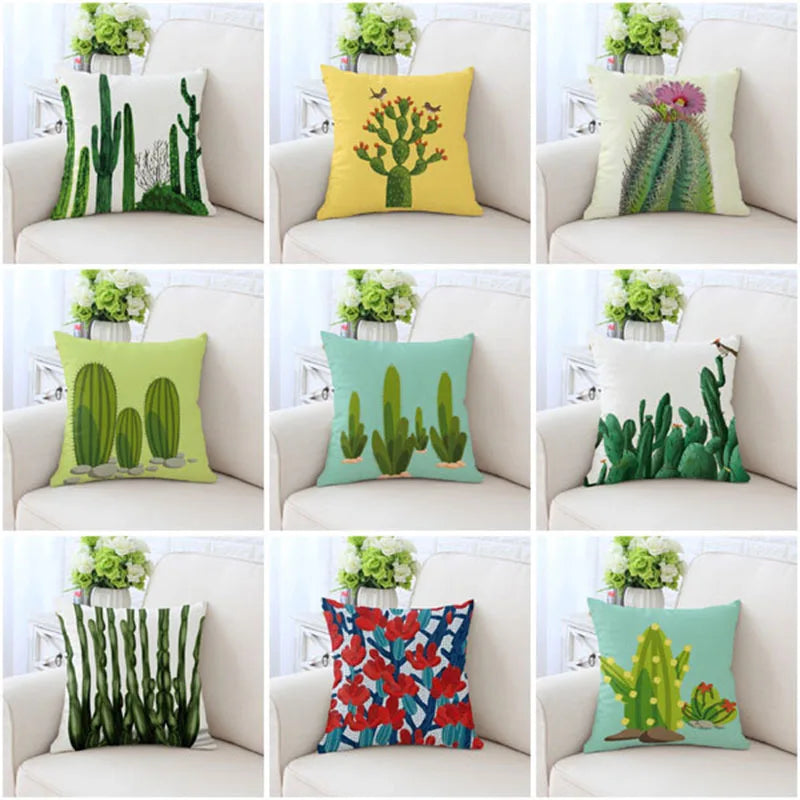 Afralia™ Cactus Hand Painting Decorative Pillowcase for Sofa, Chair Cushion Home Decor