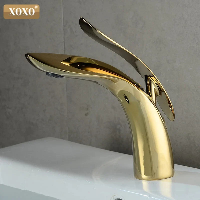 Afralia™ Gold Basin Faucet Single Handle Hot Cold Mixer Tap - 23025A-H