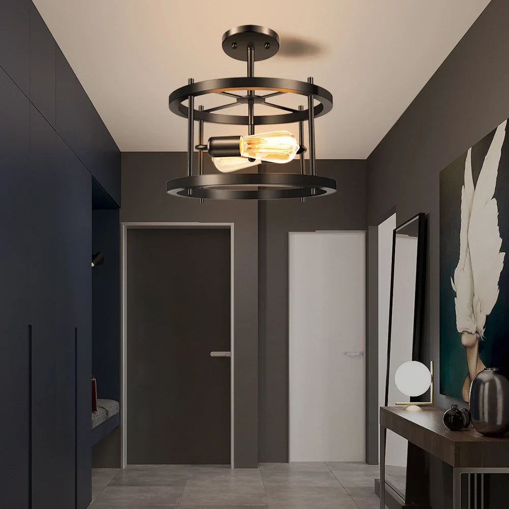 Afralia™ Round Iron Ceiling Lamp for Bedroom Kitchen Living Room Industrial Lighting