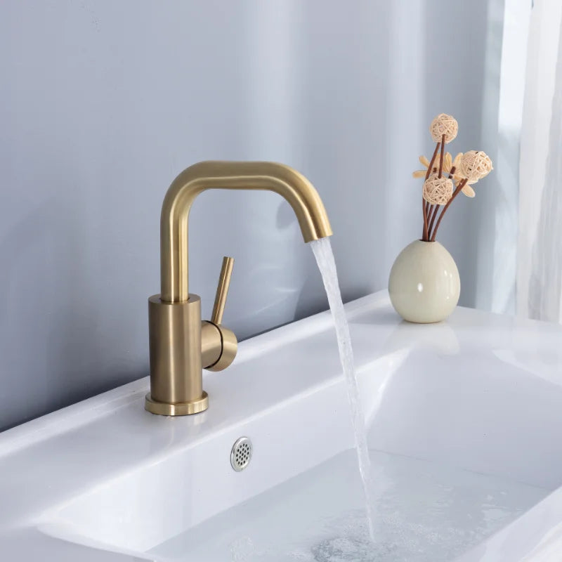 Afralia™ Brushed Gold Basin Faucet Single Handle Deck Mounted Cold Hot Mixer Tap