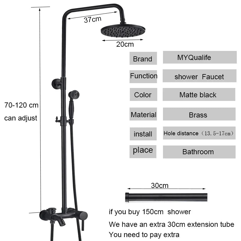 Afralia™ Black Bathroom Shower Faucet Mixer with 8" Rainfall Shower, Wall Mount Tub Spout