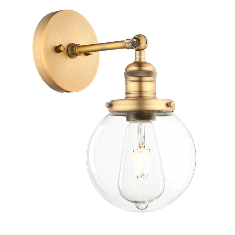 Afralia Vintage Industrial Wall Sconce with 5.9" Clear Glass Globe Shade