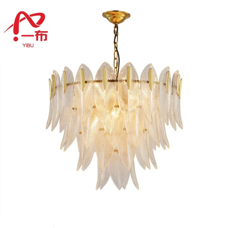 Afralia™ Leaf Glass Pendant Chandelier - Nordic Style Light Luxury for Bedroom, Living Room