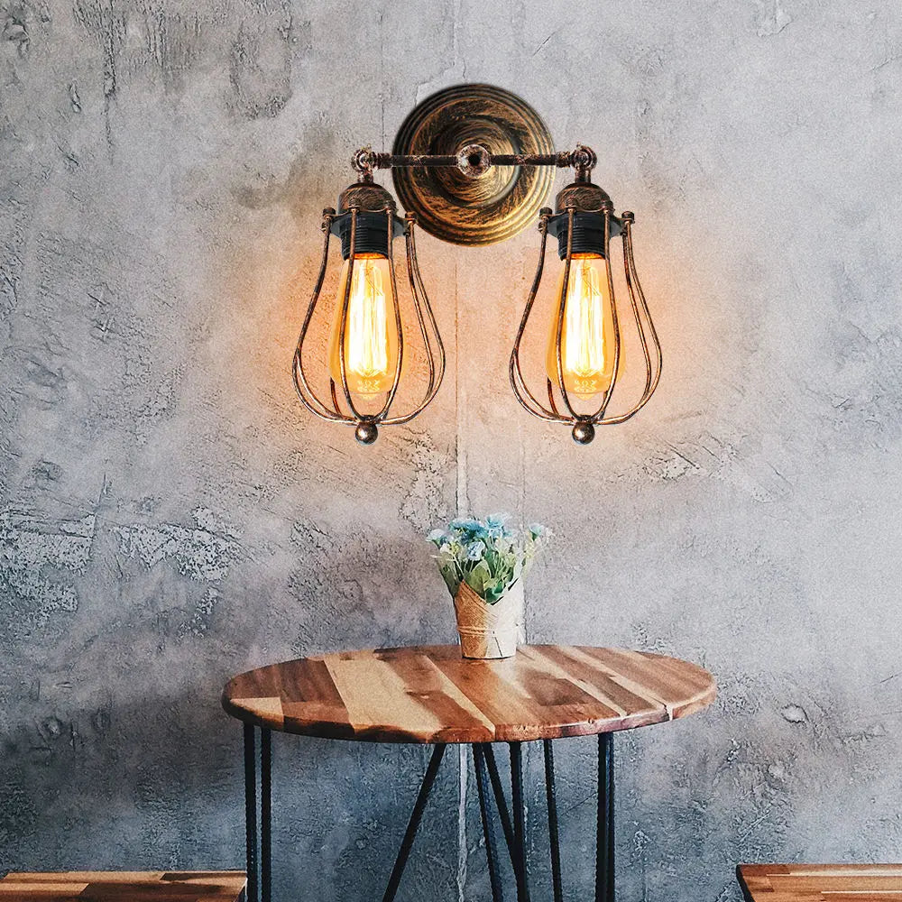 Afralia™ Adjustable Industrial Wall Light Rustic Wire Metal Cage Sconce