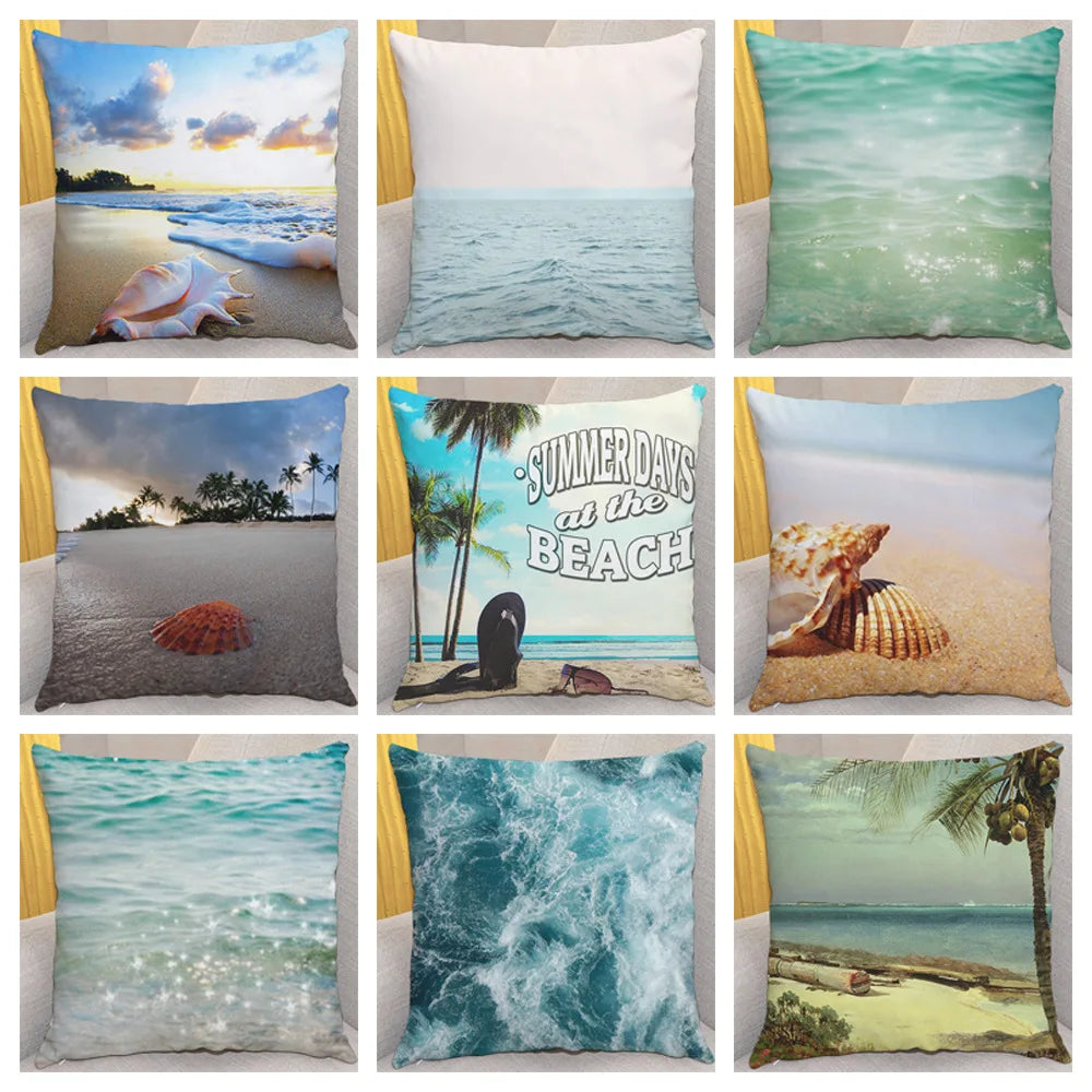 Afralia™ Shell Conch Pattern Cushion Cover, Beach Pillowcase for Home Decoration