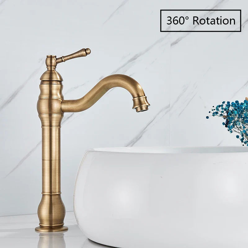 Afralia™ Antique Brass Basin Faucet Single Handle Bathroom Mixer Tap