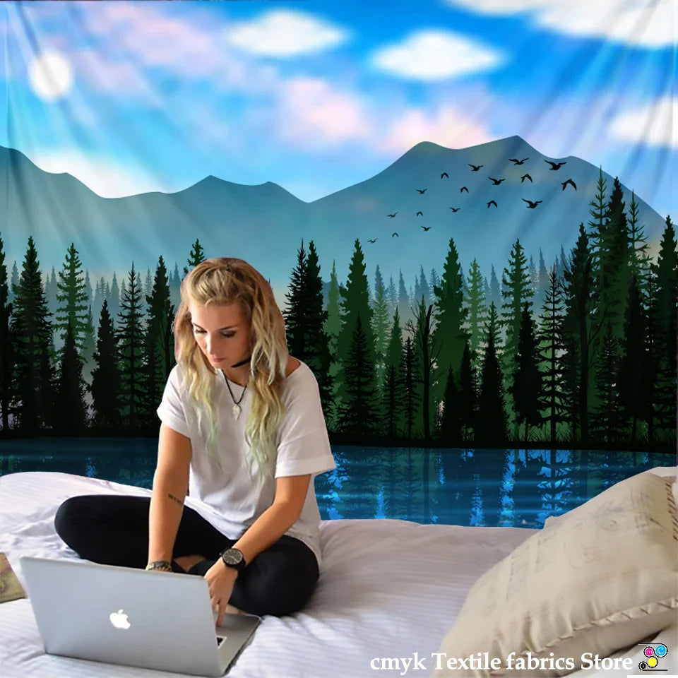 Bird Shadow Forest Map Tapestry Wall Hanging Home Decor by Afralia™