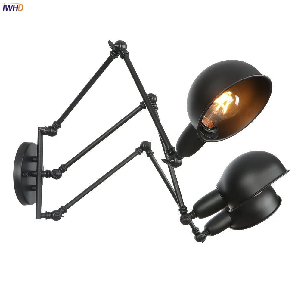 Afralia™ Loft Antique Edison Wall Sconce Swing Arm Wall Light - 3 Heads Black