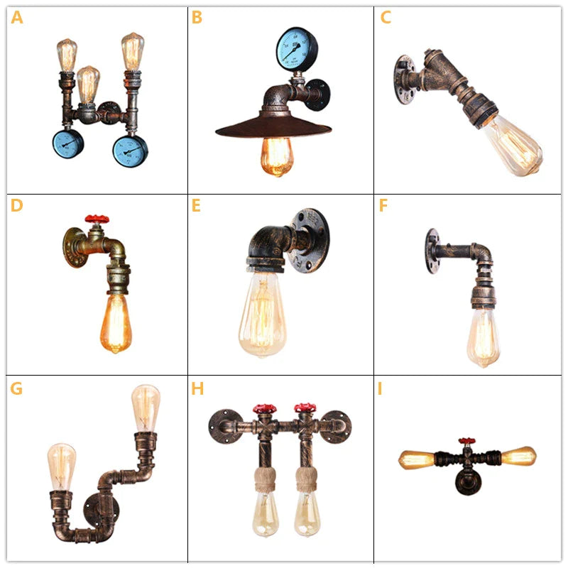 Afralia™ Vintage Iron Rust Plated Pipe Wall Sconce for Home Restaurant Bar