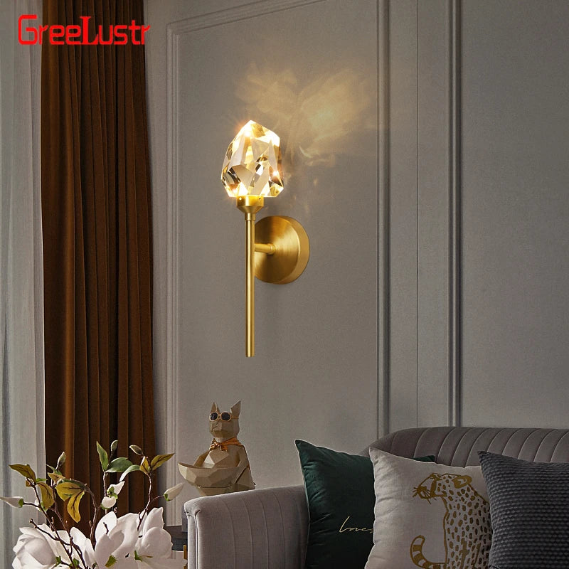 Afralia™ Crystal LED Wall Sconce Copper Light Fixture for Modern Luxury Home Decor