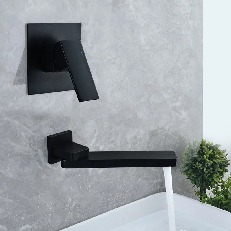 Afralia™ Brushed Gold In-Wall Basin Faucet Set, Hot Cold Bathroom Sink Mixer Tap