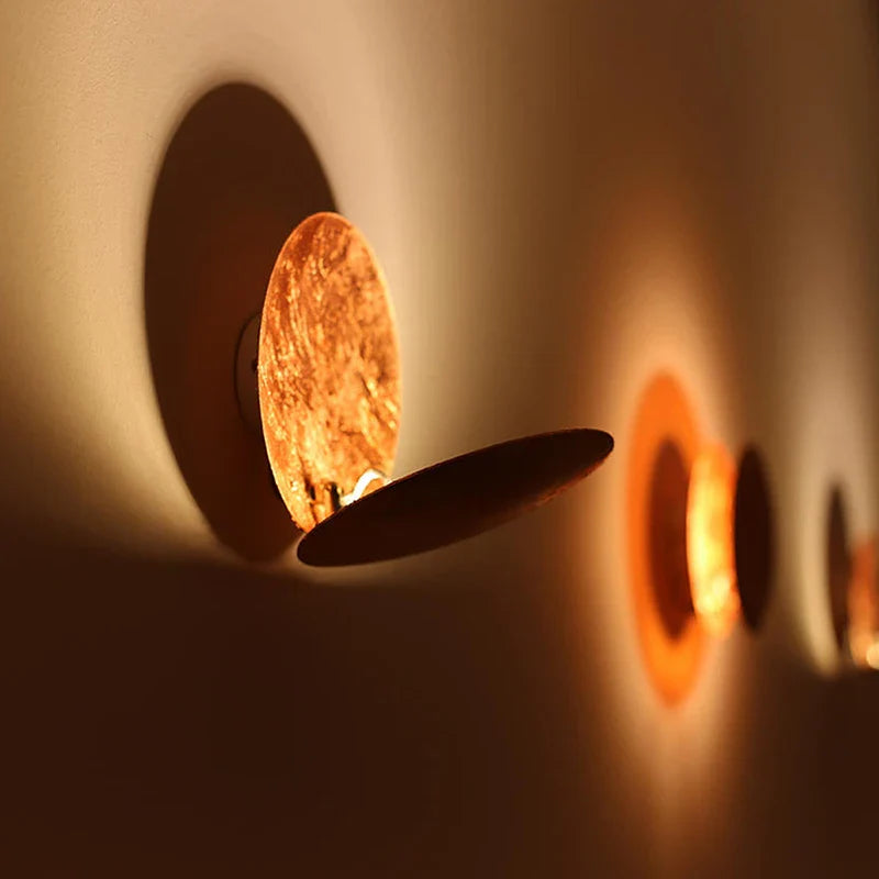 Afralia™ LED Gold Eclipse Circle Wall Lamp for Bedroom Living Room