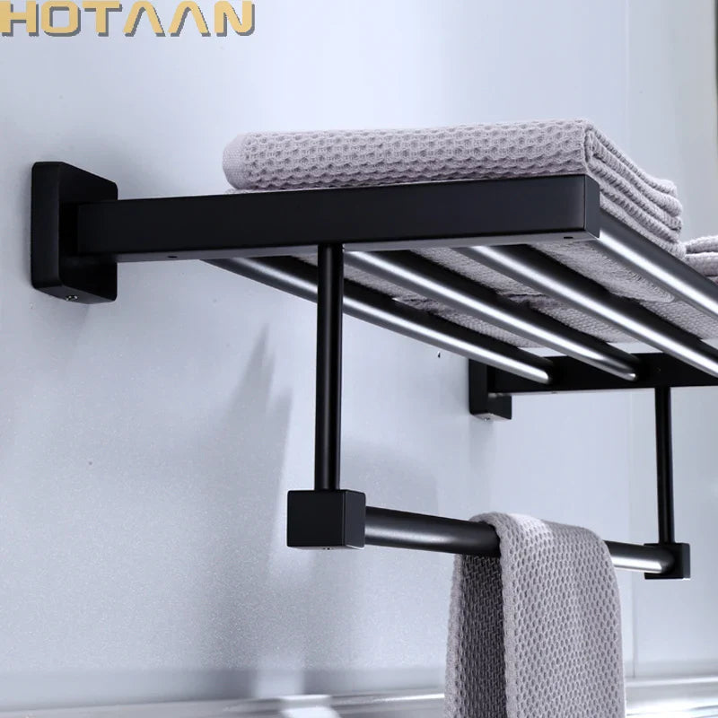 Afralia™ Black Towel Rack: Wall-mounted Aluminium Bathroom Accessories
