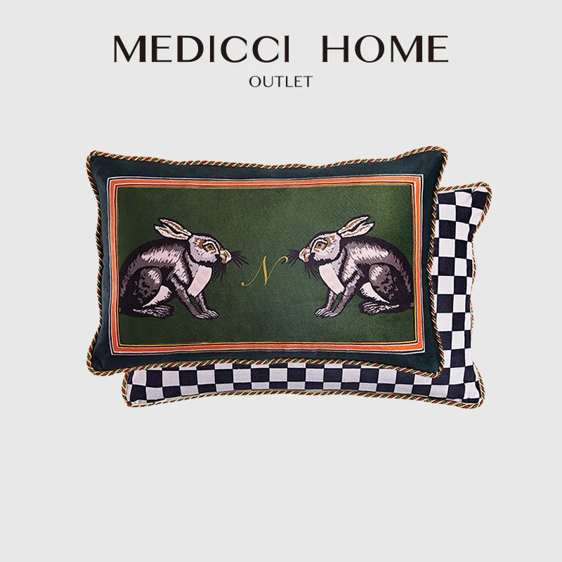 Afralia™ Velvet Rabbit Print Lumbar Pillow Case for Vintage Style Home Decor