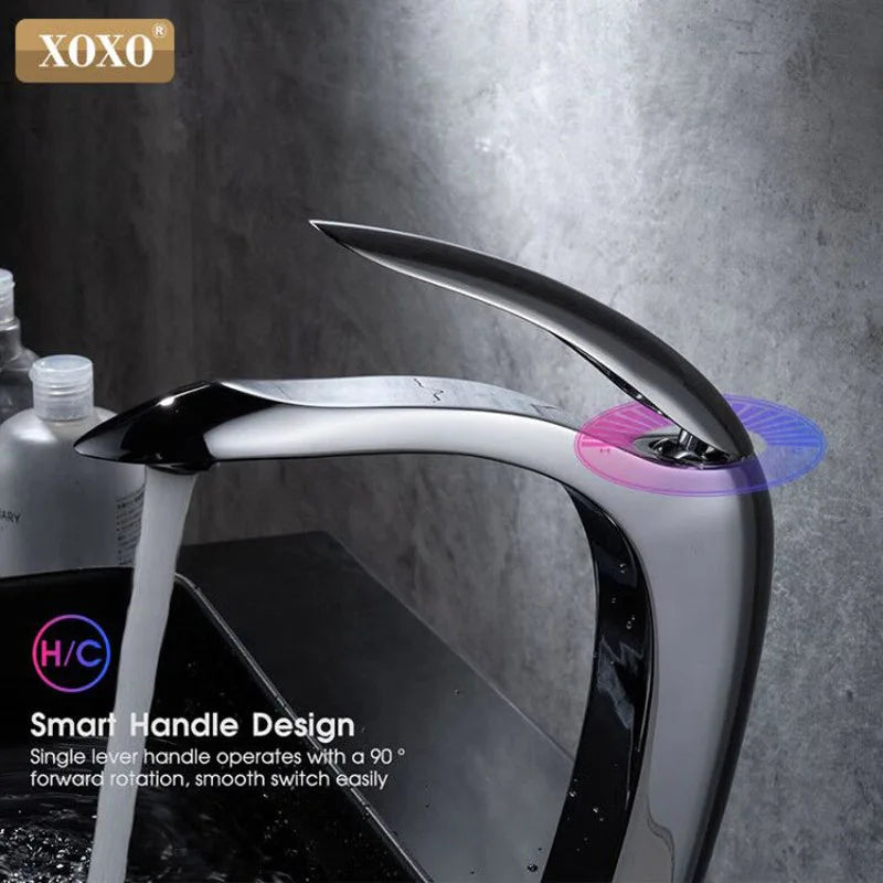 Afralia™ Chrome Black Bathroom Basin Faucet Hot Cold Mixer Tap Single Hole