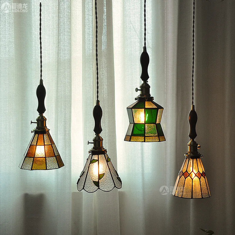 Afralia™ Glass Copper Pendant Light with Wood Knob Switch: Modern Nordic LED Hanging Lamp