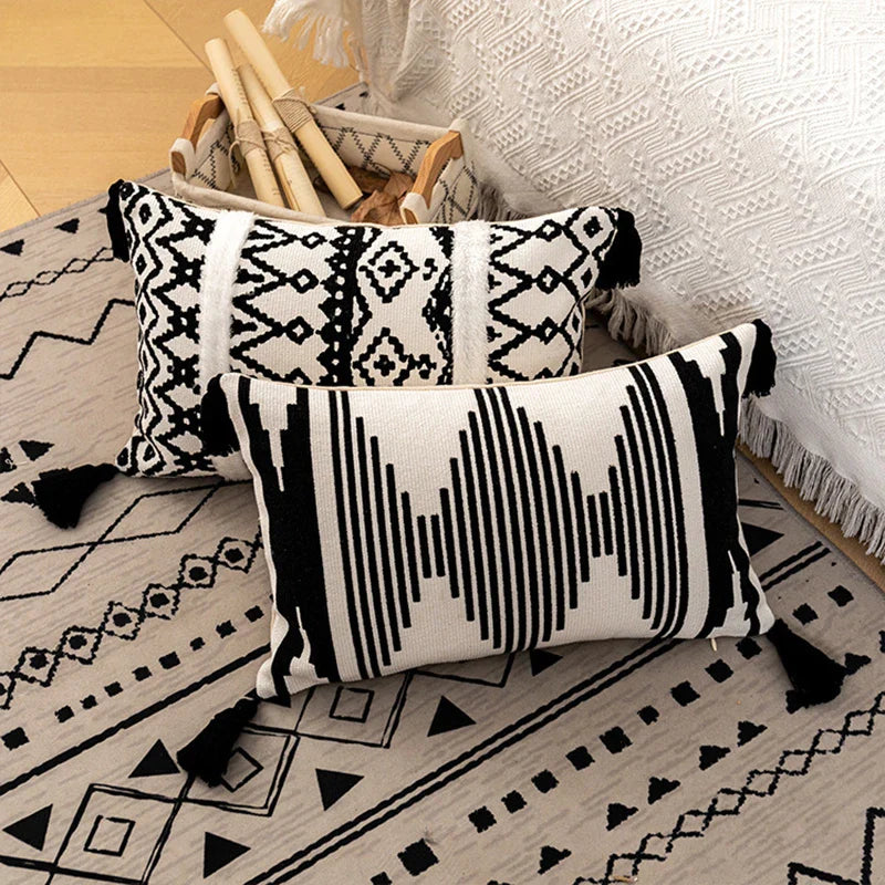 Afralia™ Tufted Cotton Woven Geometric Pillow Cover for Home Decor