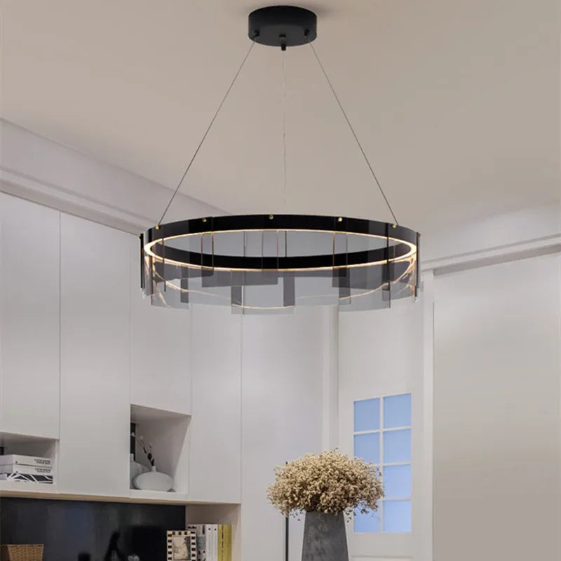 Afralia™ Stratos Glass LED Chandelier Rings for Dining Hall Bedroom Luxury Lighting