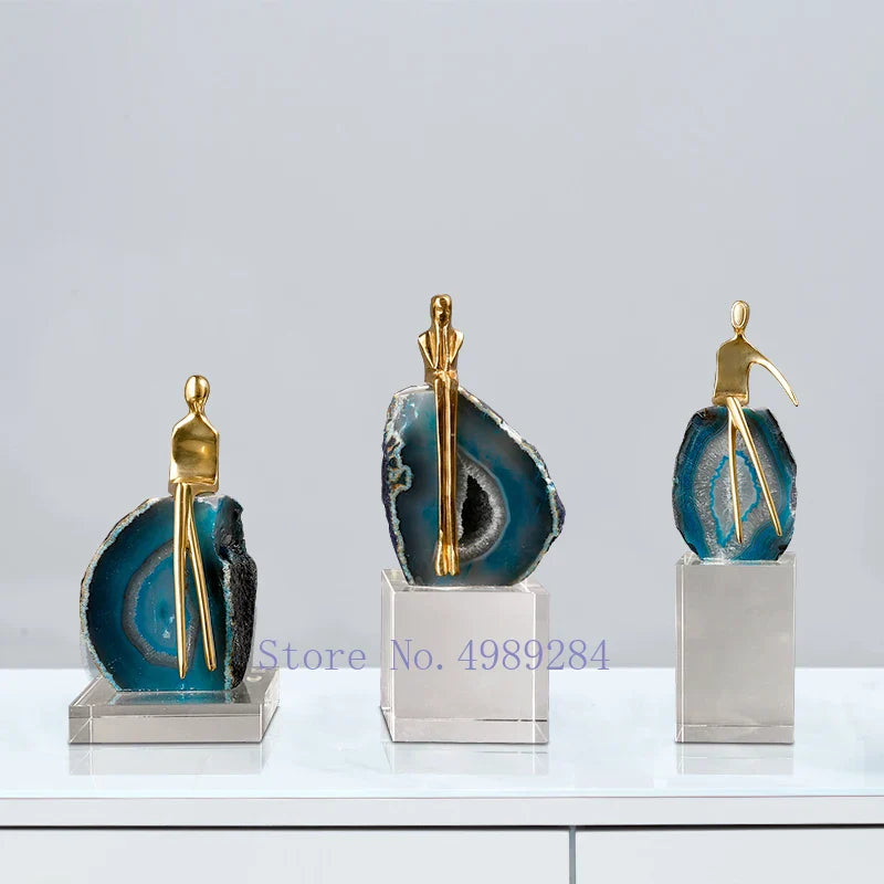 Afralia™ Agate Crystal Golden Sculpture - Modern Home Decor Ornament