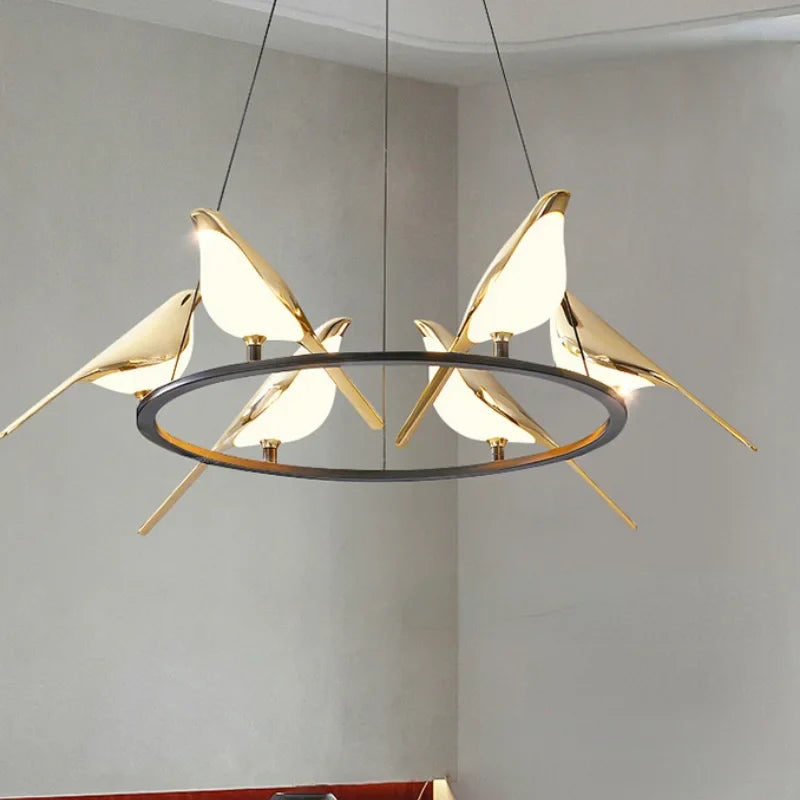 Afralia™ Modern Golden Bird LED Chandelier: 360 Degree Parlor Bar Bedside Hanging Light