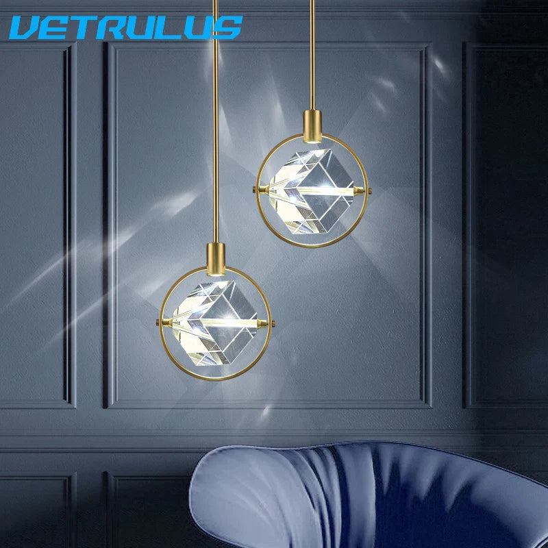 Afralia™ Crystal LED Ceiling Lamp Chandelier Iron Art Bar Home Decor.
