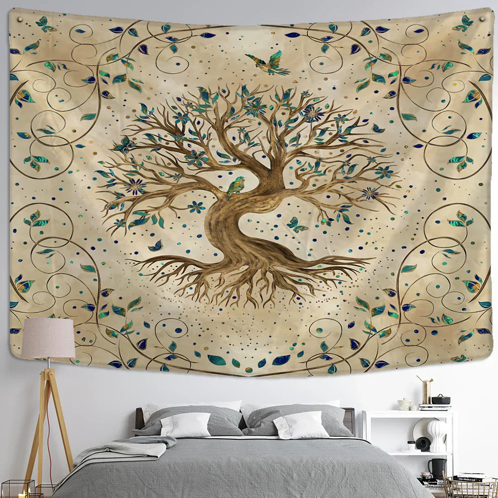 Afralia™ Viking Tree of Life Tapestry Wall Hanging Bohemian Hippie Home Decor