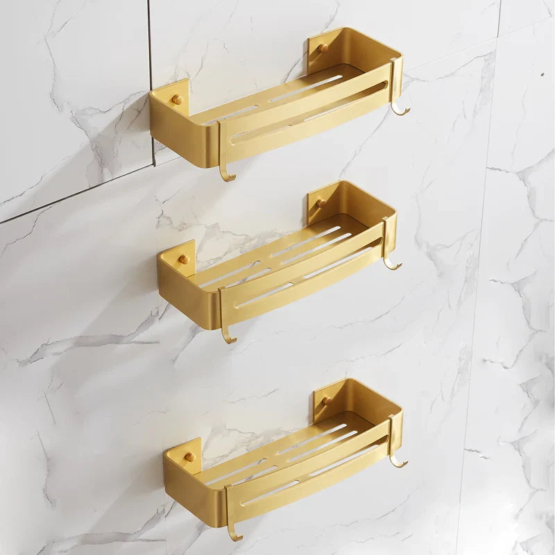 Afralia™ Brushed Gold Aluminum Corner Shower Shelf with Soap Dish