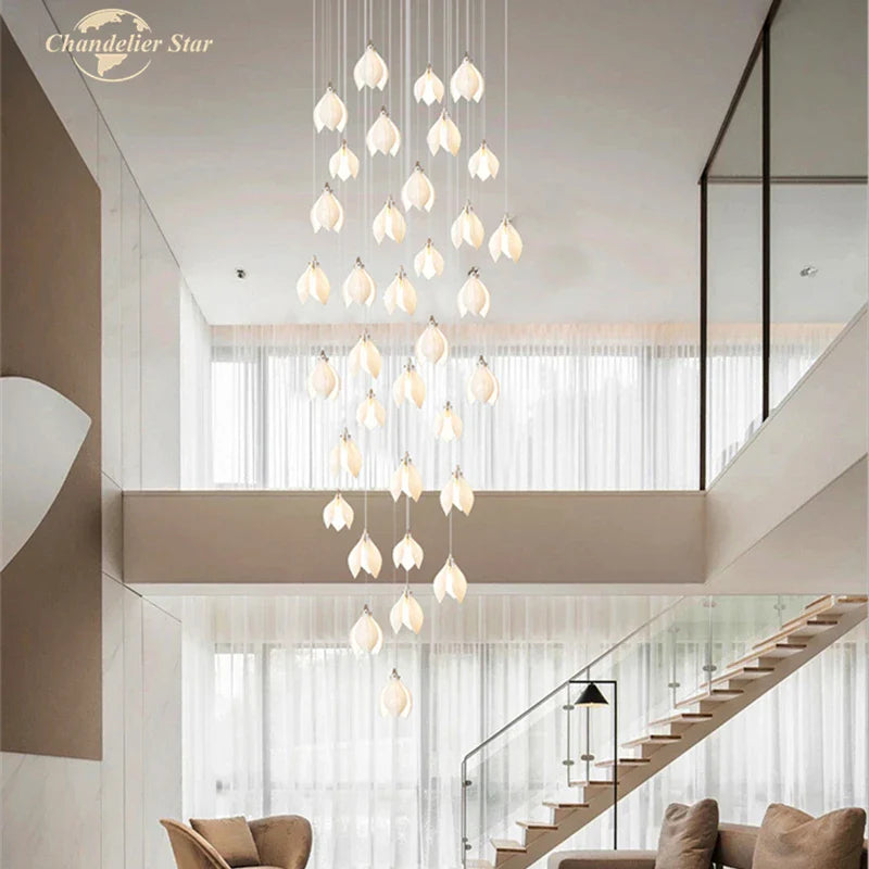 Afralia™ Ceramic Flower LED Chandelier | White Gold Pendant Light for Home Decor