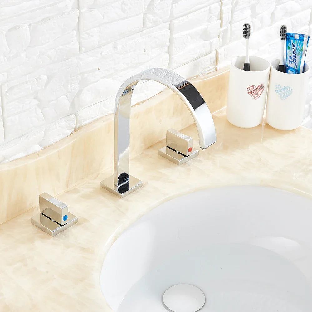 Afralia™ Square Basin Faucets: Double Handle Deck Mounted Bathroom Sink Tap