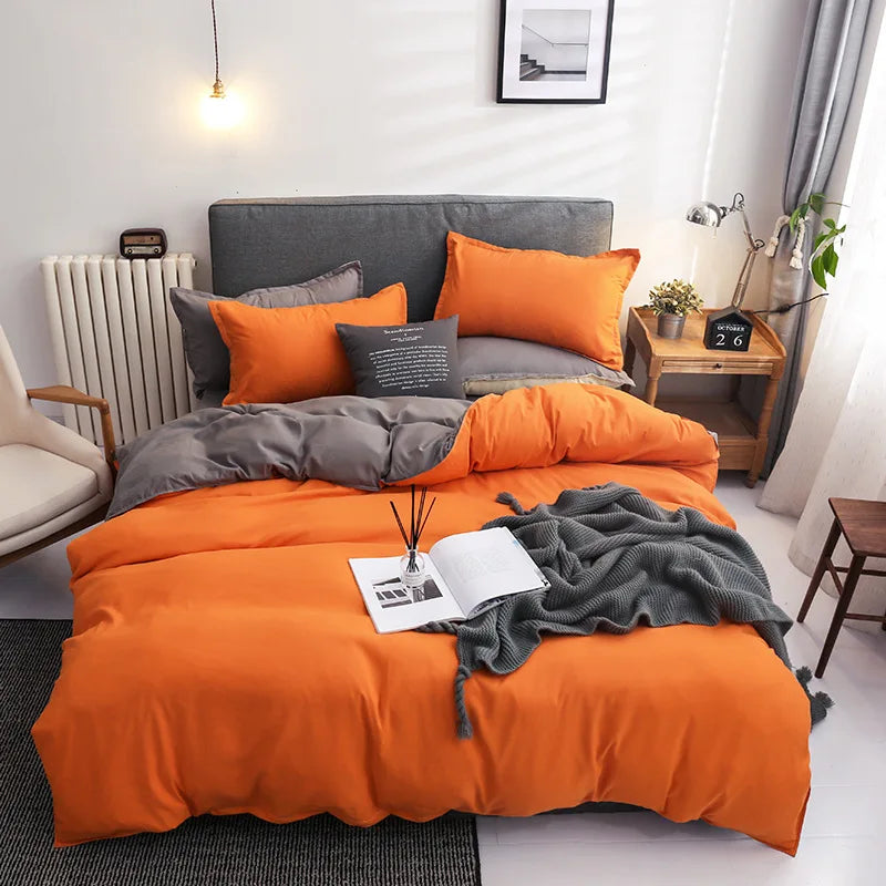 Afralia™ Brushed Duvet Cover Set, Solid Orange Red, Luxury Hotel Bedding Set