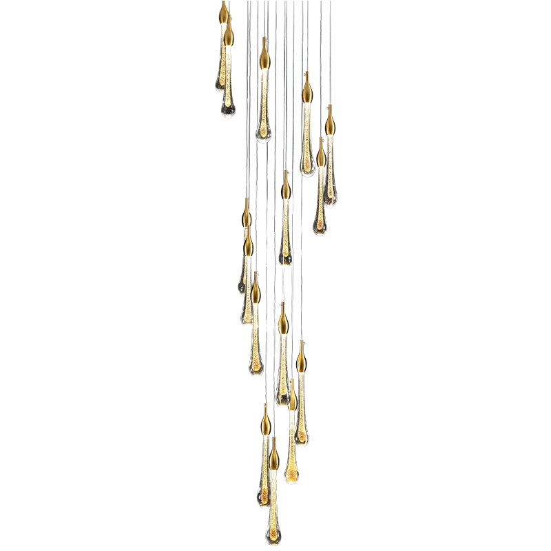 Afralia™ Water Drop LED Gold Chandelier for High Ceiling, Staircase Lighting