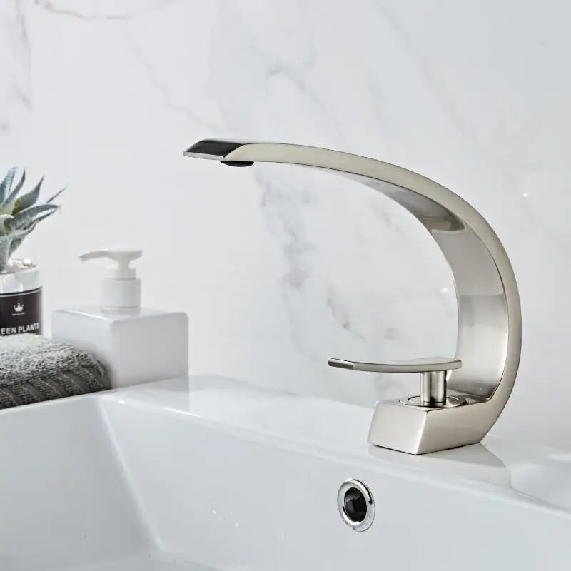 Afralia™ Modern Basin Mixer Tap: Nickel/Black/Gold Finish, Single Handle Waterfall Faucet