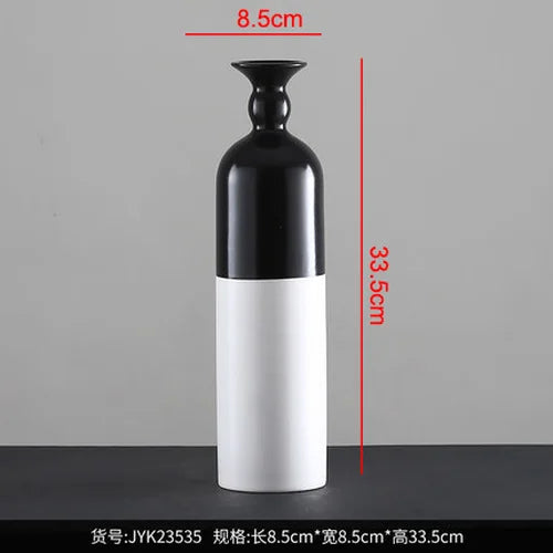 Afralia™ Modern Black White Striped Ceramic Vase Geometric Art Deco Home Decor