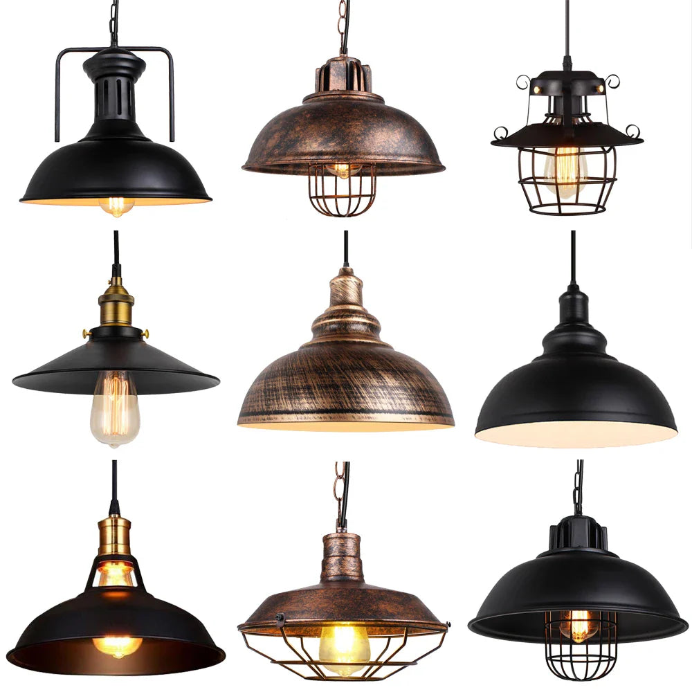 Afralia™ Retro Iron Pendant Light: Vintage Industrial Hanging Lamp for Home Decor