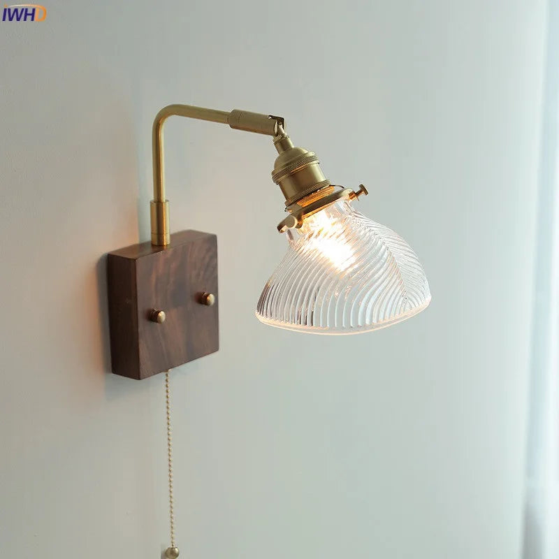 Afralia™ Clear Glass LED Wall Lights with Pull Chain Switch, Rotate Modern Nordic Wall Lamp