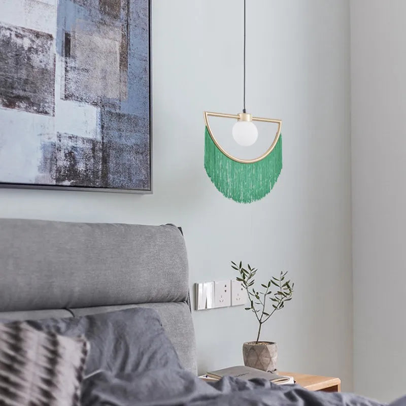 Afralia™ Coloured Tassel Glass Ball Pendant Light for Boho Minimalist Style Bedroom & Restaurant