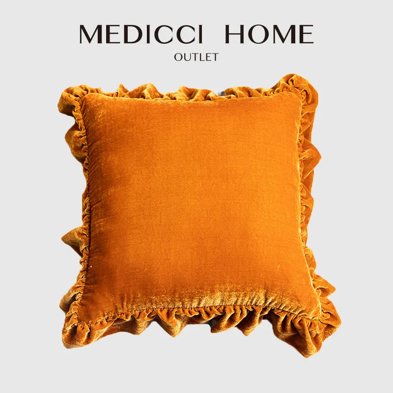 Afralia™ Luxe Orange Velvet Ruffled Euro Pillow Sham - French Style Elegance