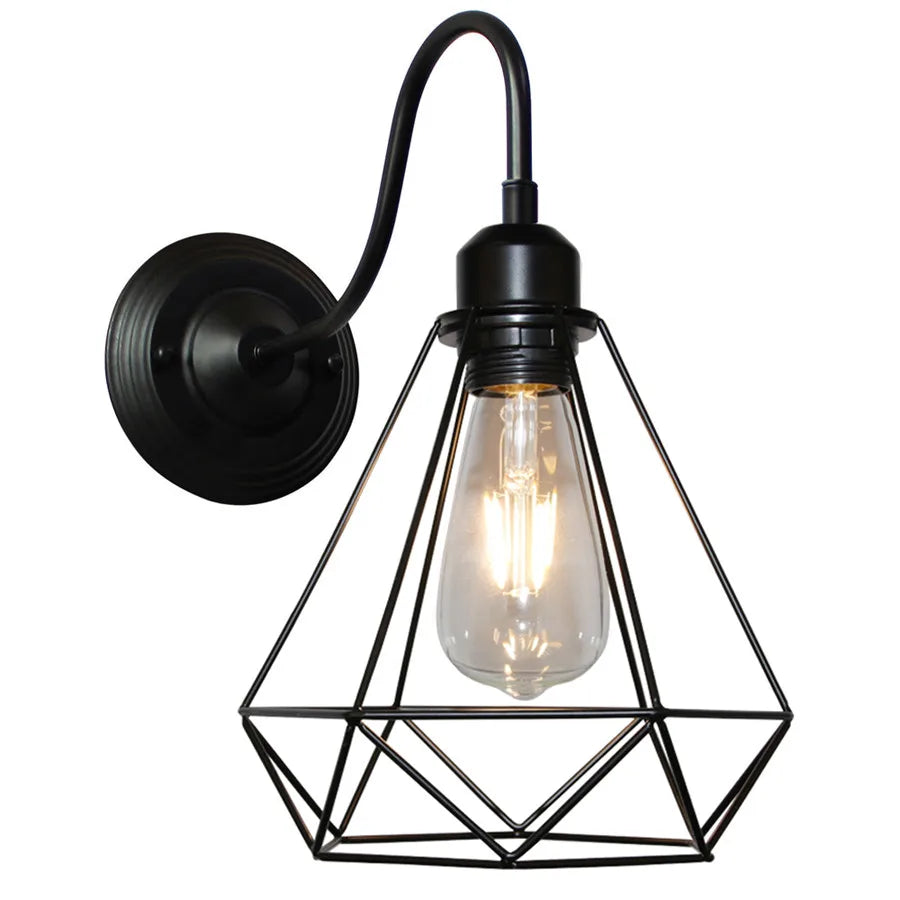 Afralia™ Vintage Wire Cage Wall Light for Bedroom Porch Balcony Rustic Fixture