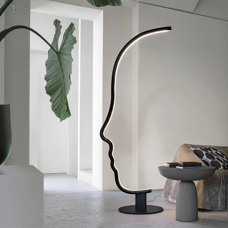 Afralia™ Black Nordic Human Face LED Floor Lamp: Adjustable Indoor Lighting for Living Room