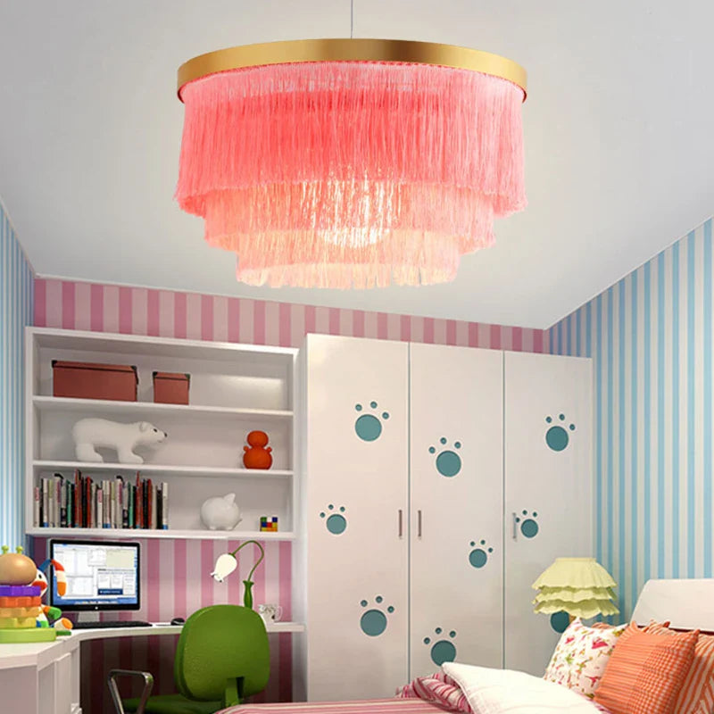 Afralia™ Art Deco Cotton Thread Tiered Chandelier in Black Gold Finishing