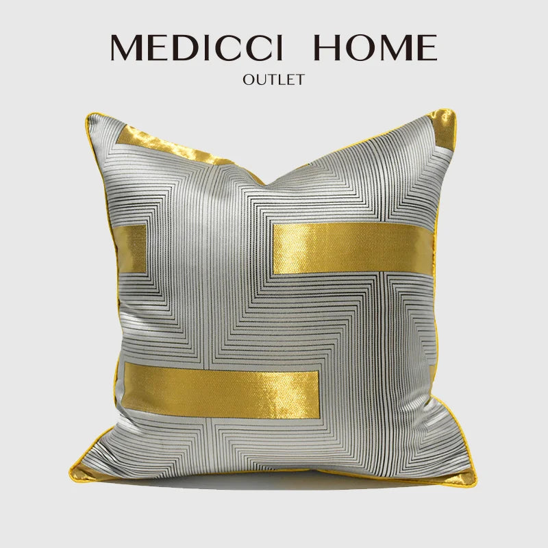 Afralia™ Geometric Pattern Cushion Cover Black Gray Gold Luxurious Throw Pillow