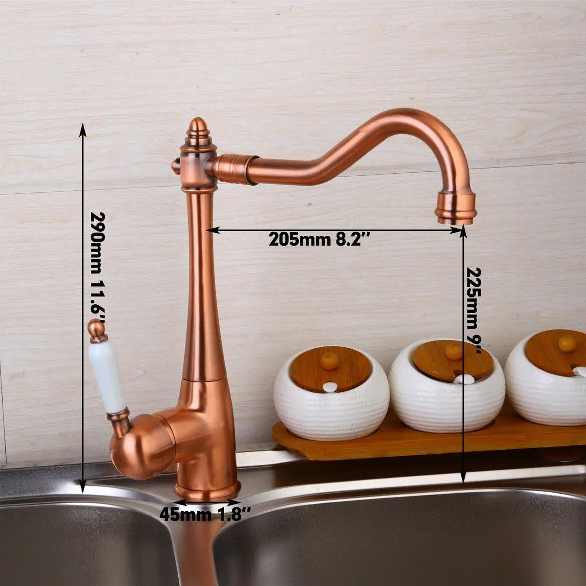 Afralia™ Antique Copper Kitchen Basin Mixer Tap with Ceramic Handle