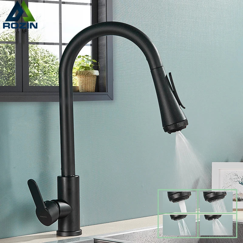 Afralia™ Pull-Out Kitchen Faucet | 4 Water Modes | 360° Rotation & 3 Colors