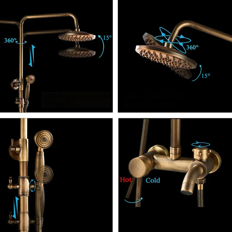 Afralia™ Brass Shower Set with 8" Rainfall Head, Wall Mounted Bathtub Faucet