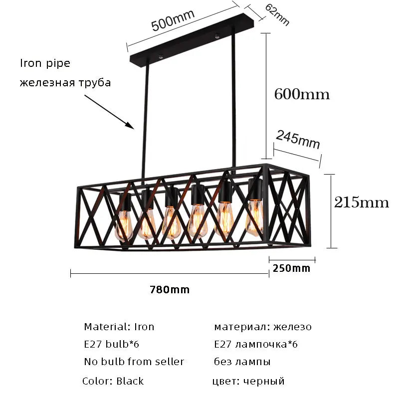 Afralia™ Vintage Industrial Hanging Lamp Chandelier for Living Room Loft Kitchen Dining Fixture