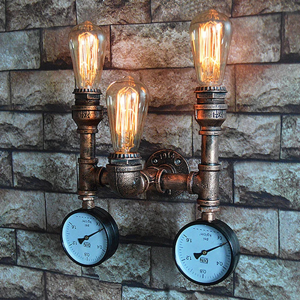 Afralia™ Water Pipe Wall Light Retro Iron Multi Lights E27 Vintage Industrial Loft